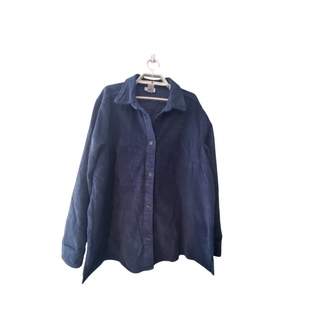 The Vermont Country Store corduroy shirt womens Large navy shacket thick heavy